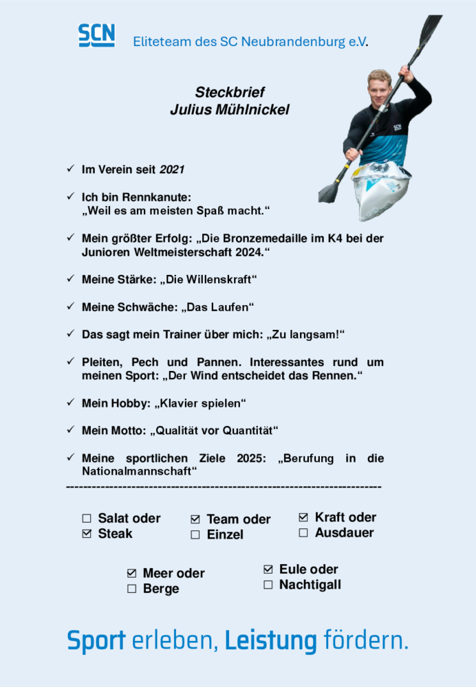 Elite Team Steckbrief Sportler